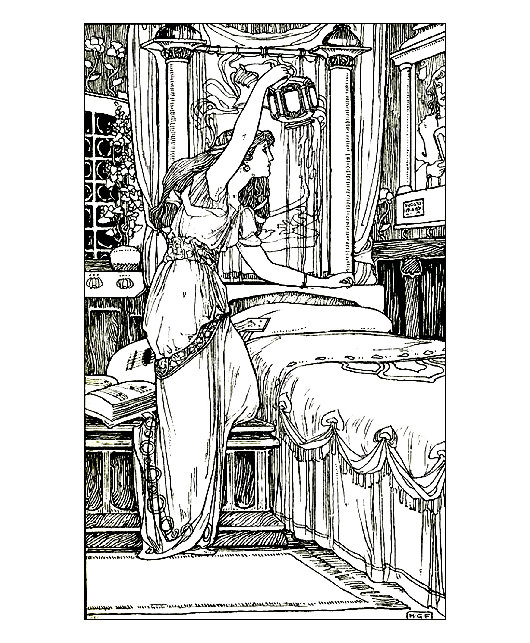 Drawing vintage woman lamp