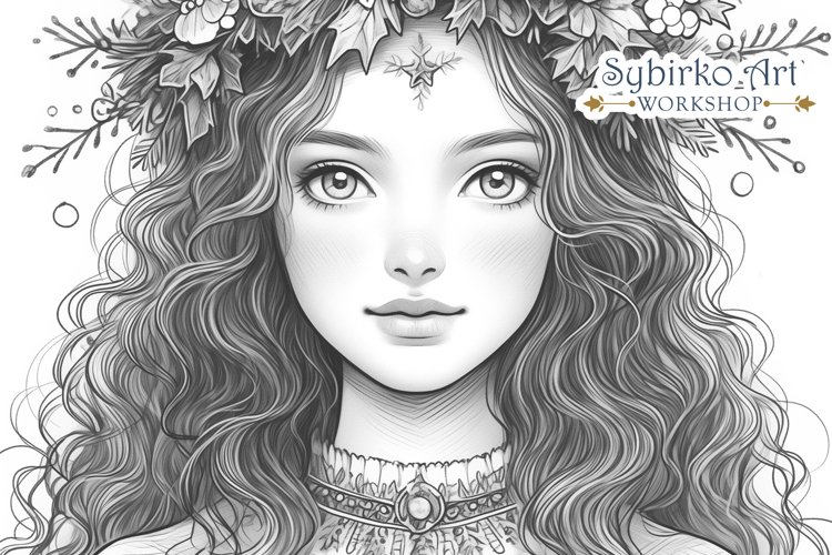 Vintage christmas girl coloring page adult