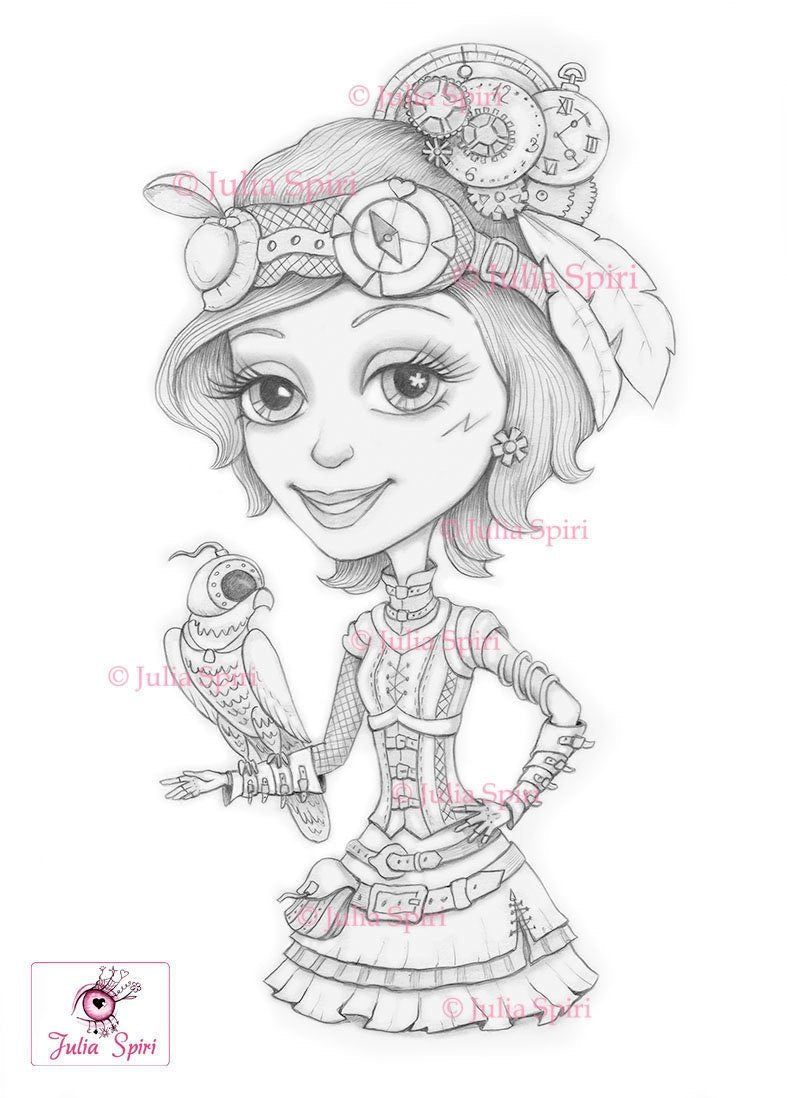 Steampunk coloring page digital stamp digi vintage girl gears gla â the art of julia spiri