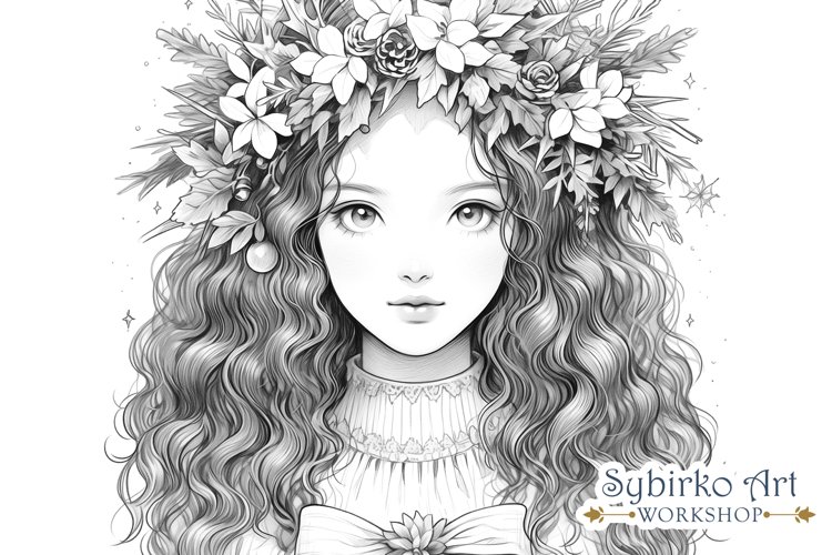Vintage christmas girl coloring page adult