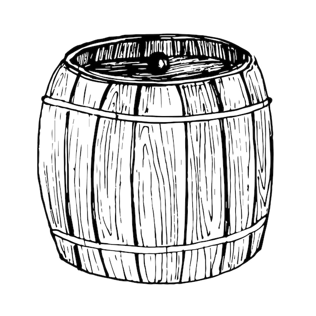 Premium vector wooden barrel for beer or wine sketch with keg for rum and honey vintage illustration of cask for logo or icon in engrave style