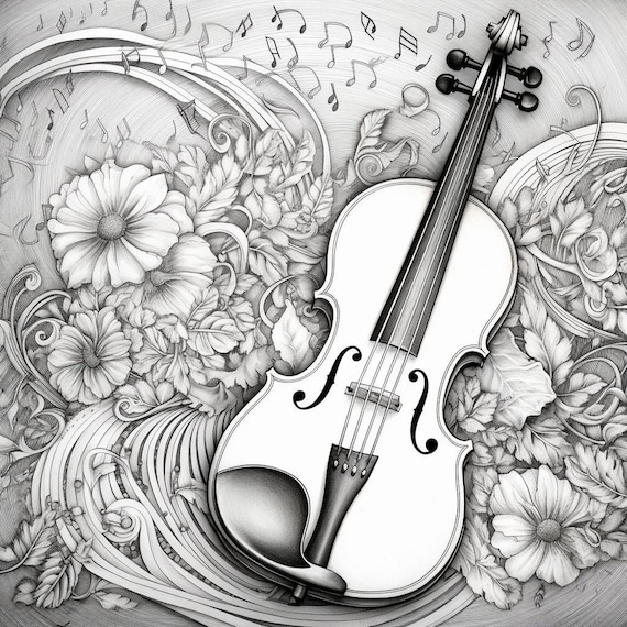 Greyscale violin printable coloring page printable adult coloring pagedownload greyscale instrument violin images