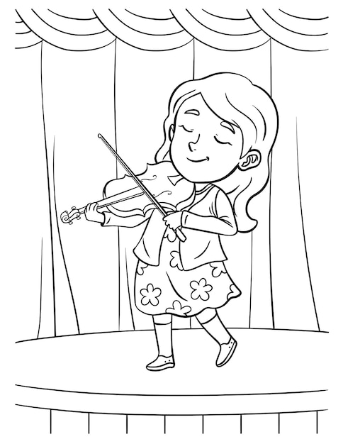 Premium vector violinist coloring page for kids