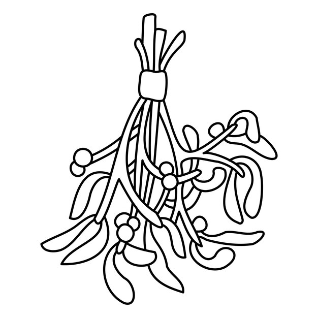 Ramo de ilustraãão vetorial de arte de linha de visco de natal grãfico botãnico minimalista anco preto vetor premium