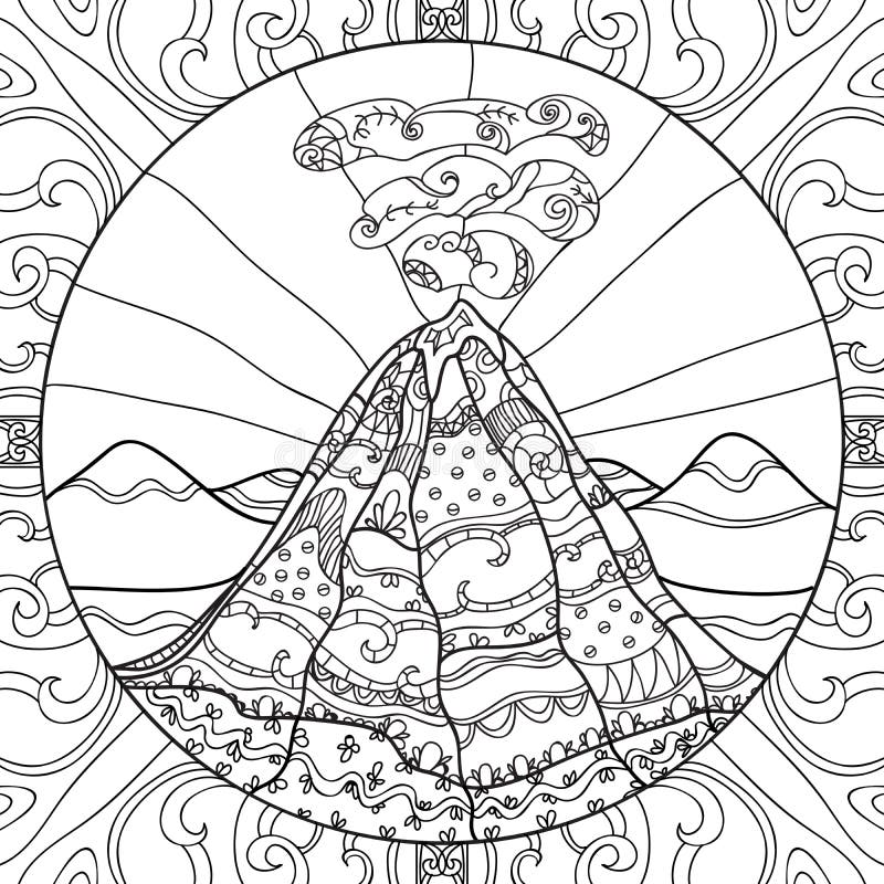 Coloring page with volcano stock vector illustration of colouring
