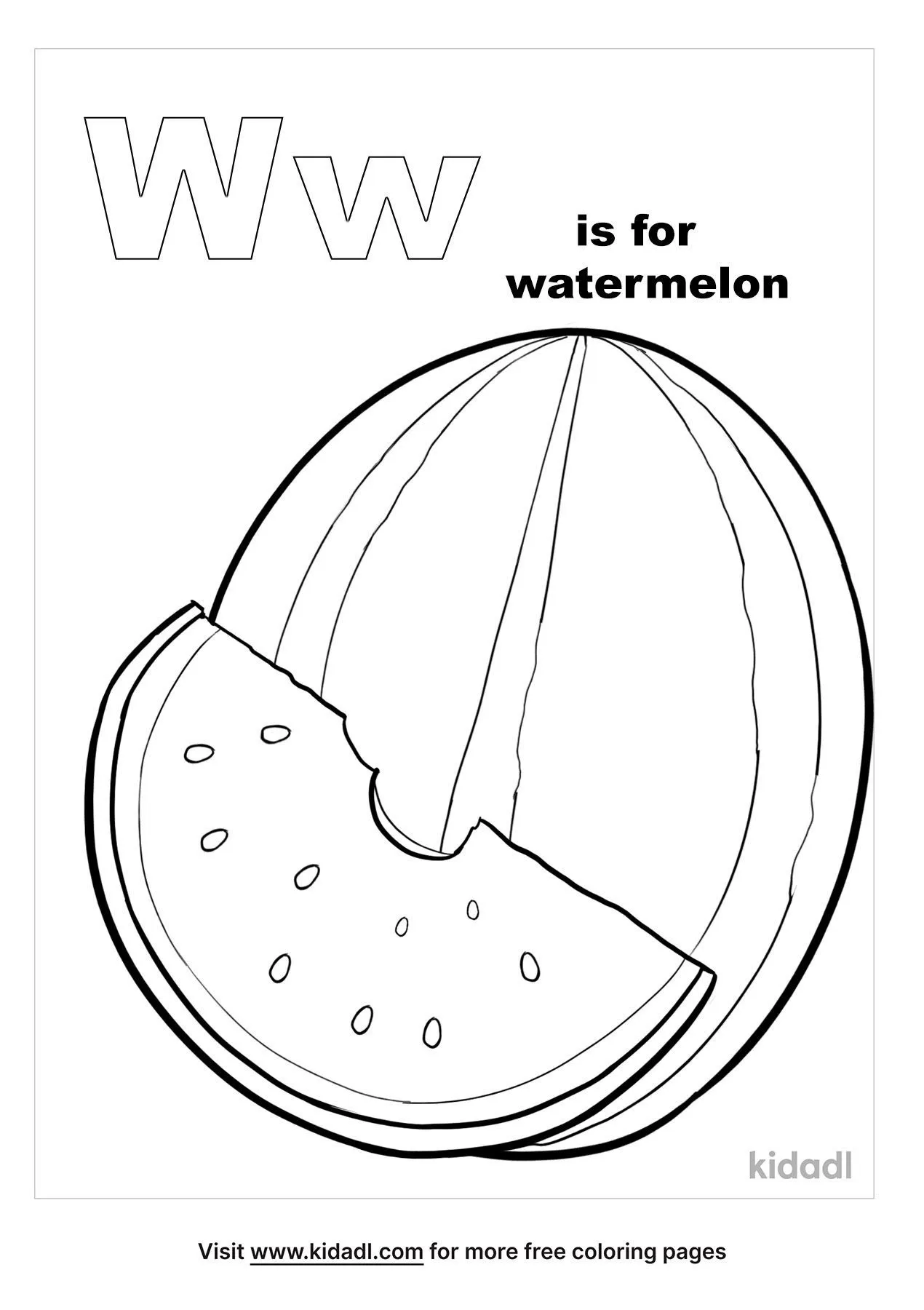 Free w is for watermelon coloring page coloring page printables