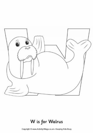 W is for walrus louring page