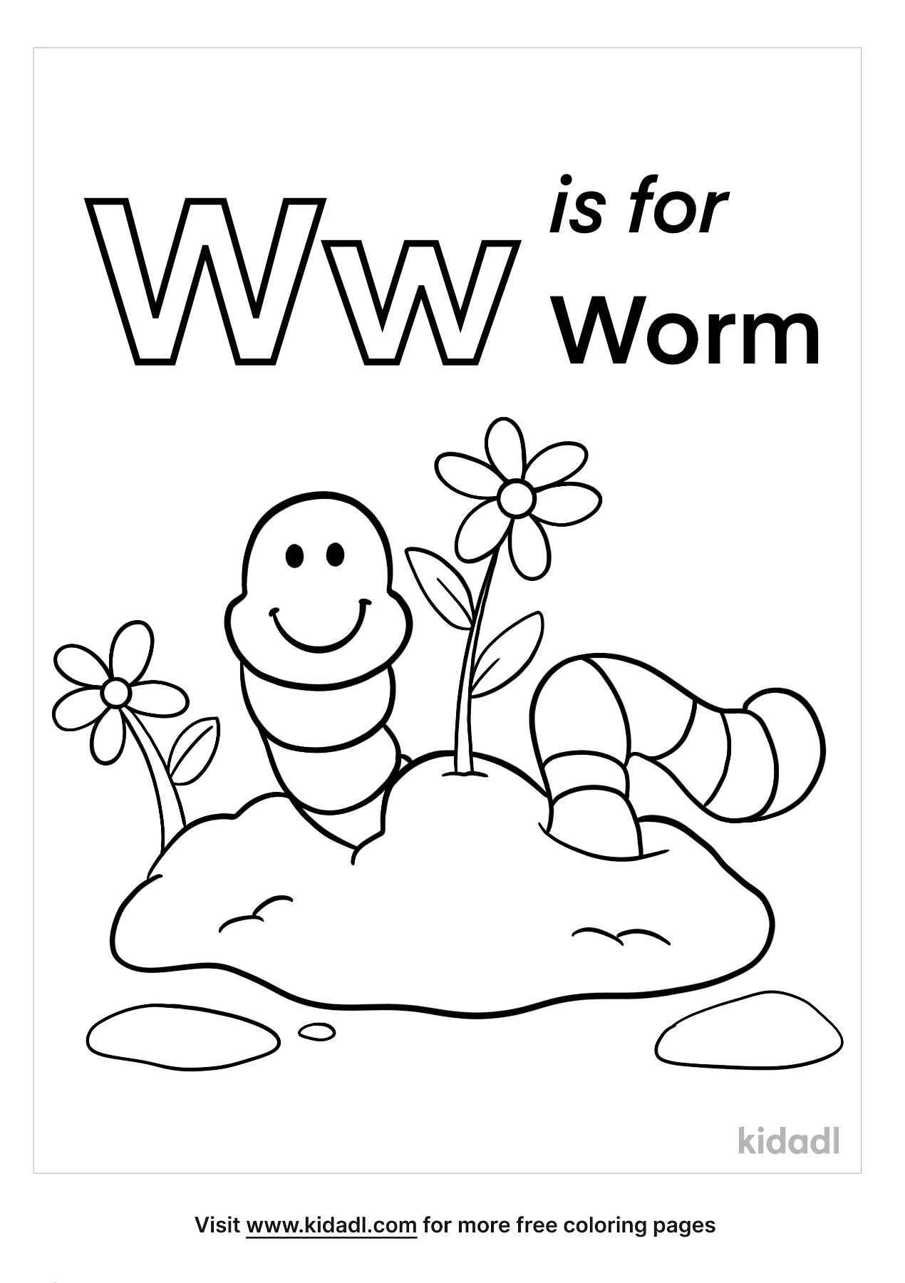 Free w is for worm coloring page coloring page printables