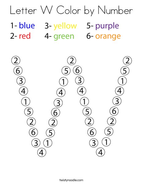 Letter w color by number coloring page