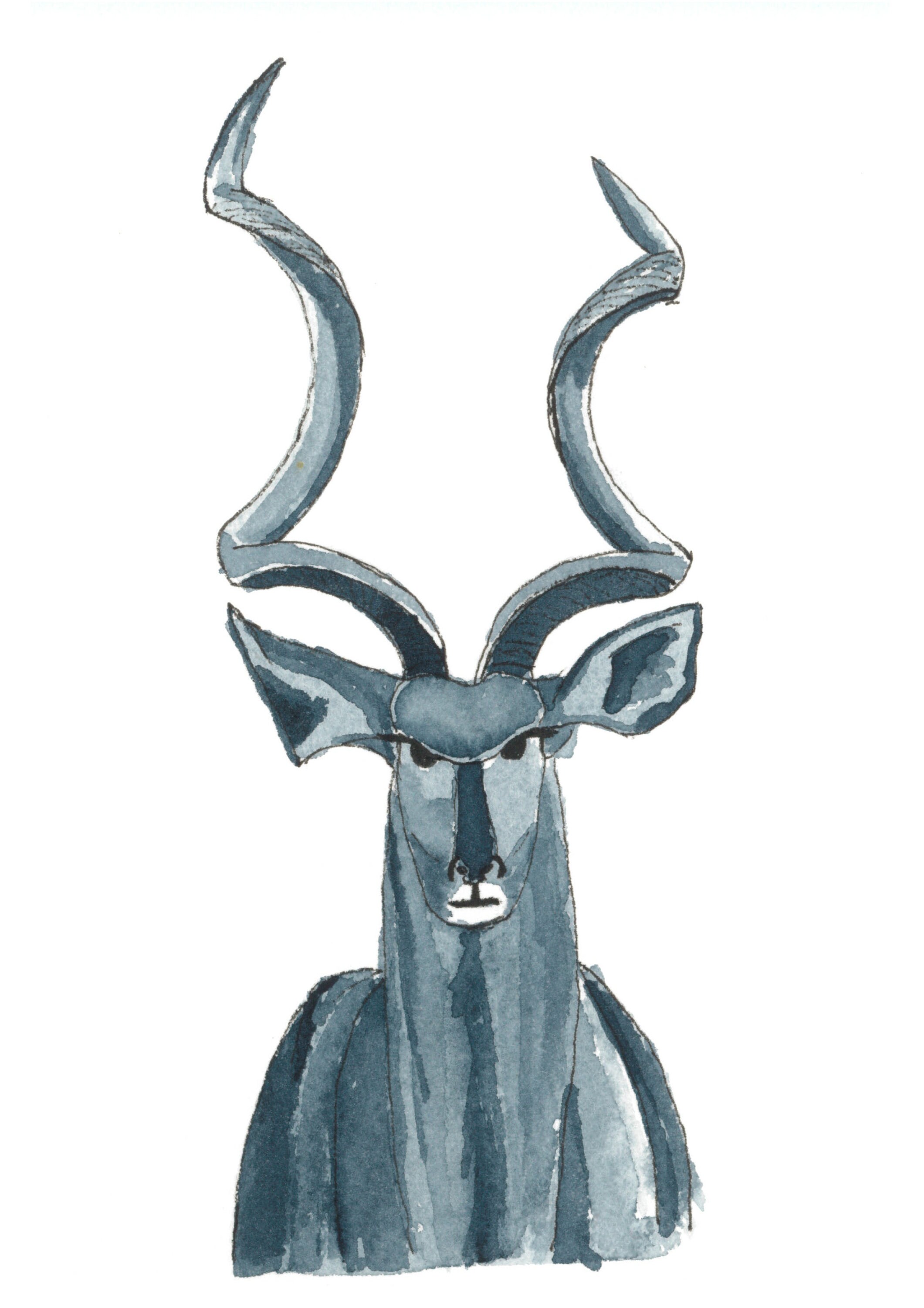 Kudu einfarbige kunstdruck einfarbige kunst aquarell tier illustration antilopen malerei afrika tierwelt malerei