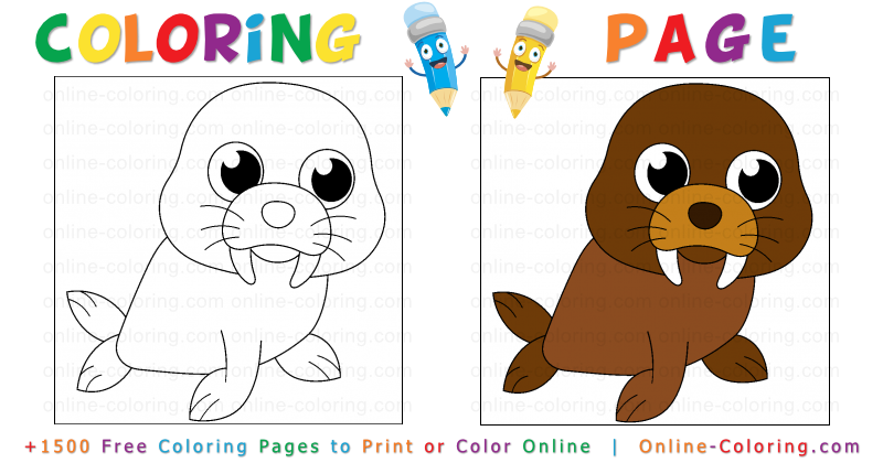 Cartoon walrus free online coloring page
