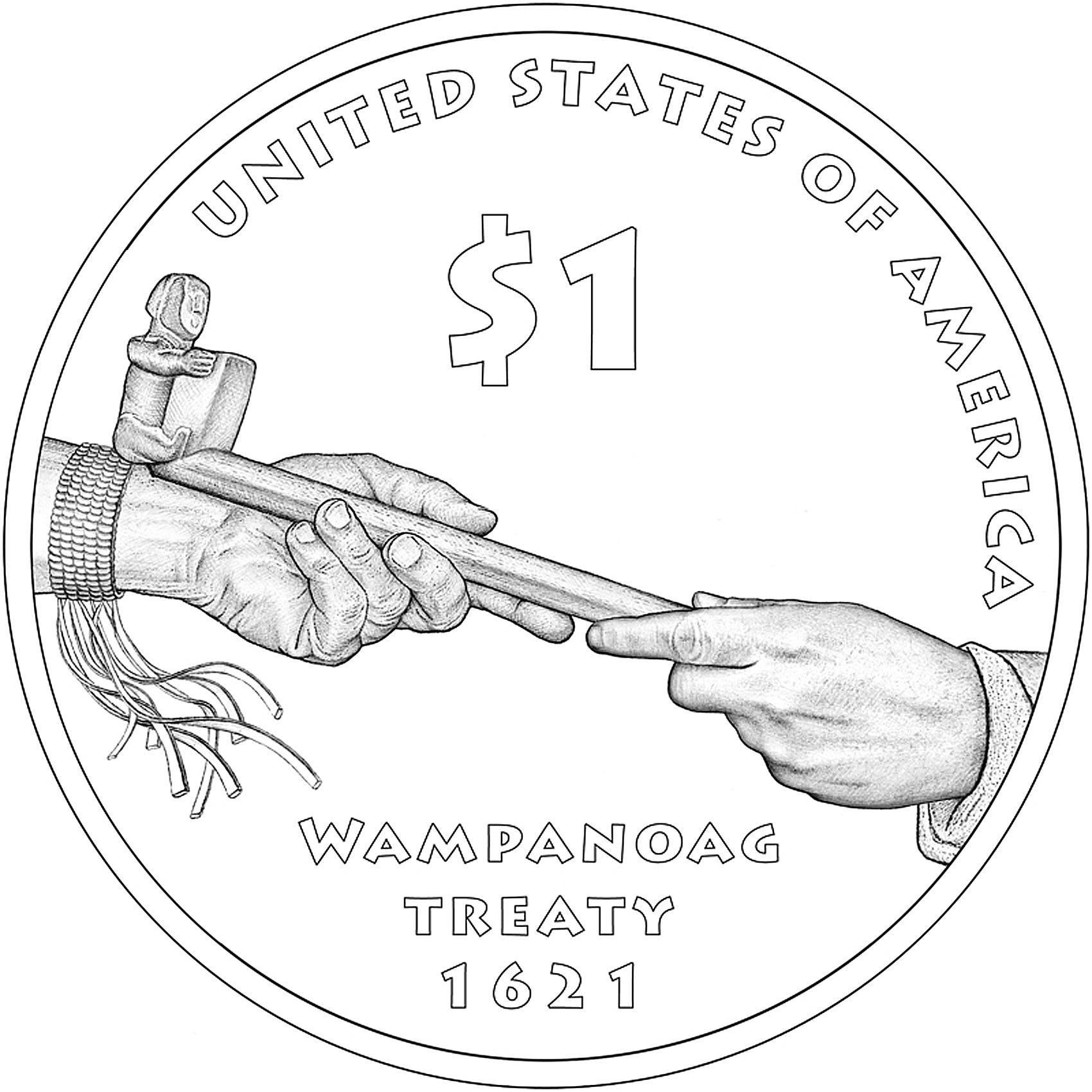 Pilgrim wampanoag alliance carved in metal