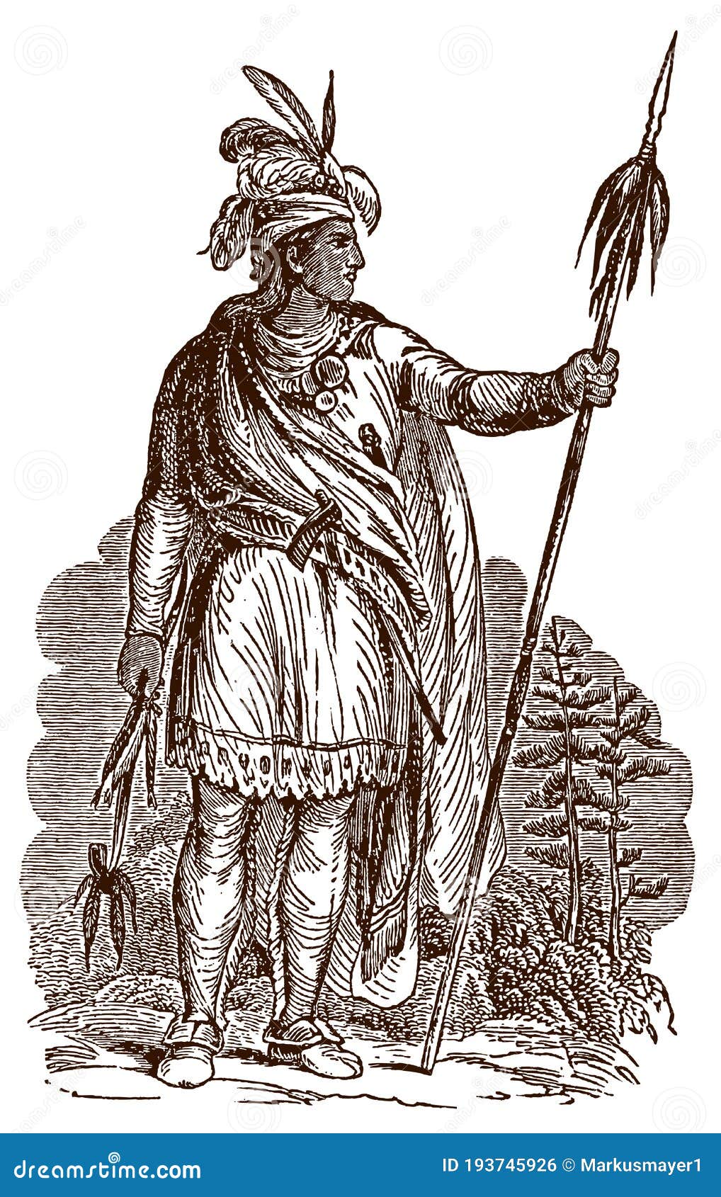 Meta or philip the native american wampanoag chief in full body view holding a spear stock vector