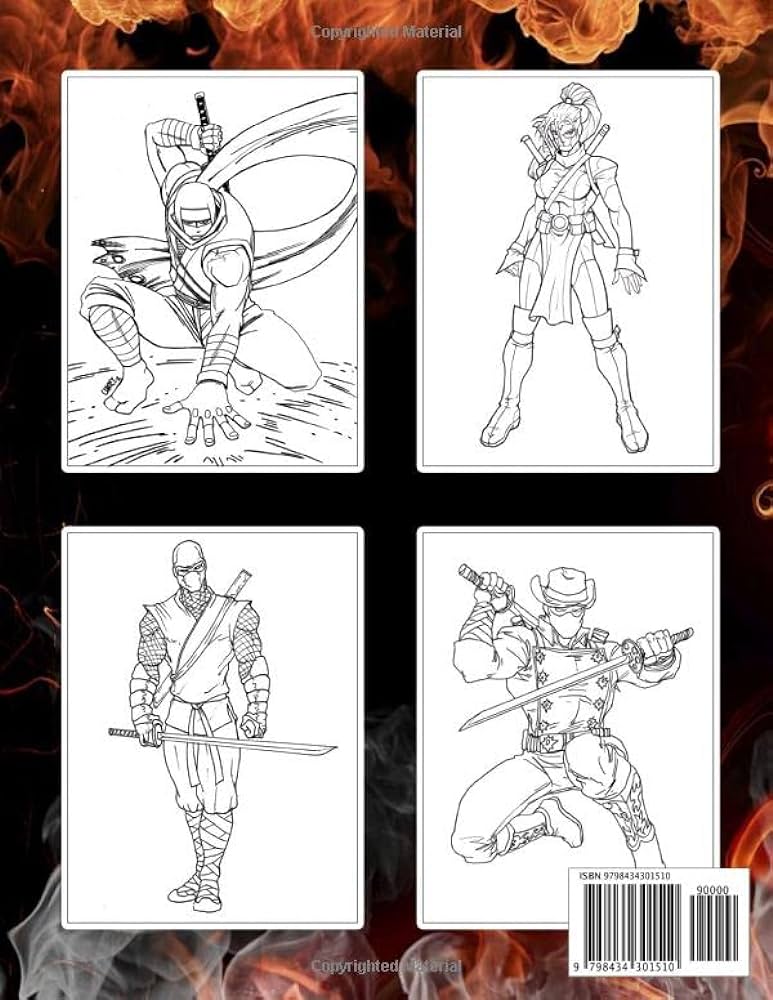 Ninja coloring book ninjas warrior colouring pages for kids and adults with attack in different action thrilling missions ruthless fights great gifts idea for boys and girls who love ninja heroes