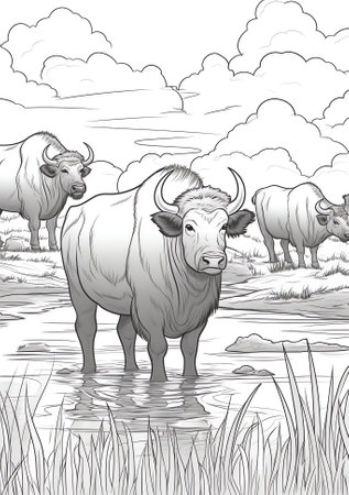 African buffalo sketch stock photos and images