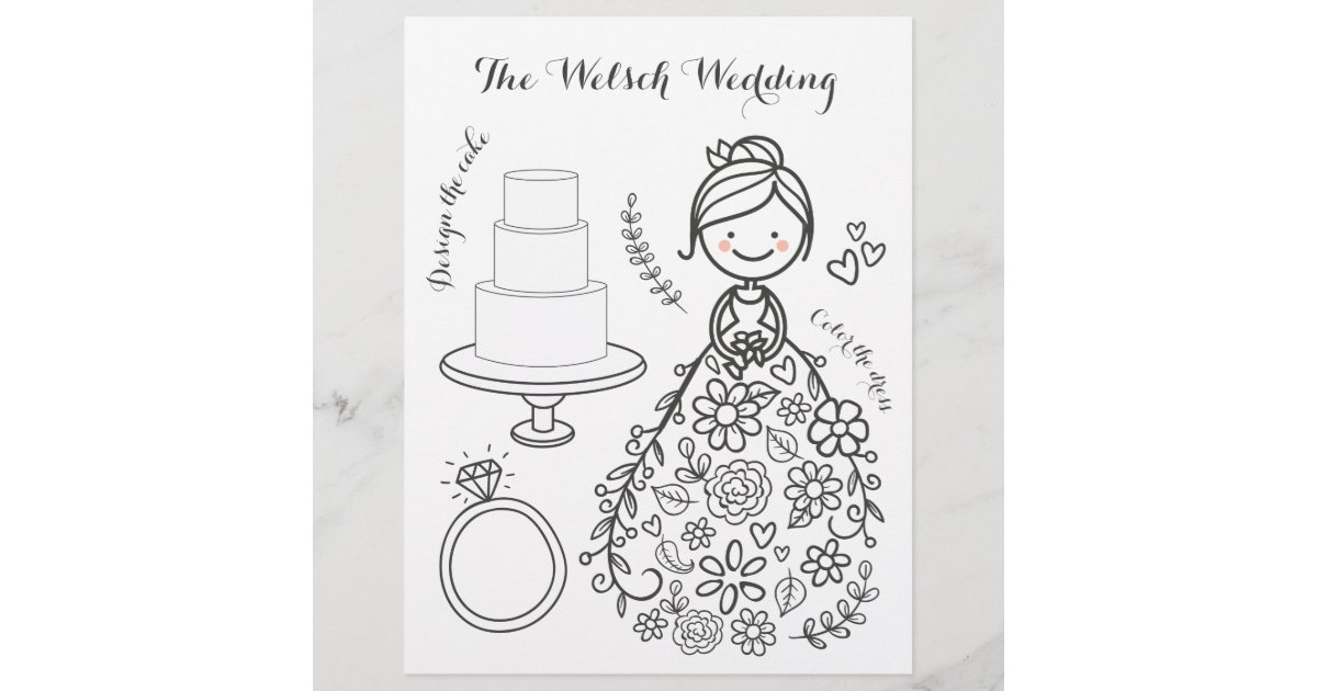 Illustrated wedding activity coloring page