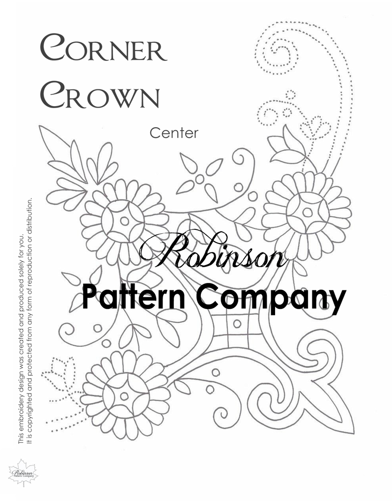 Corner crown hand embroidery pattern â robinson pattern pany