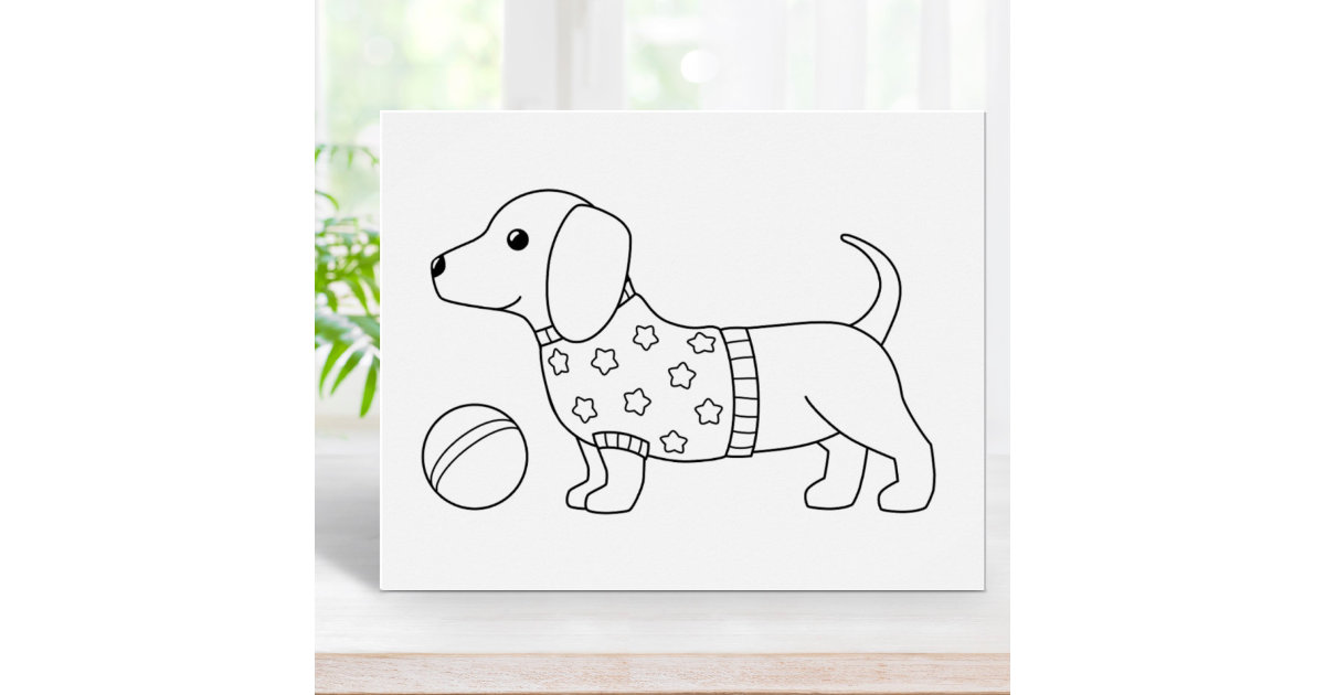 Dachshund wiener dog and ball coloring page poster