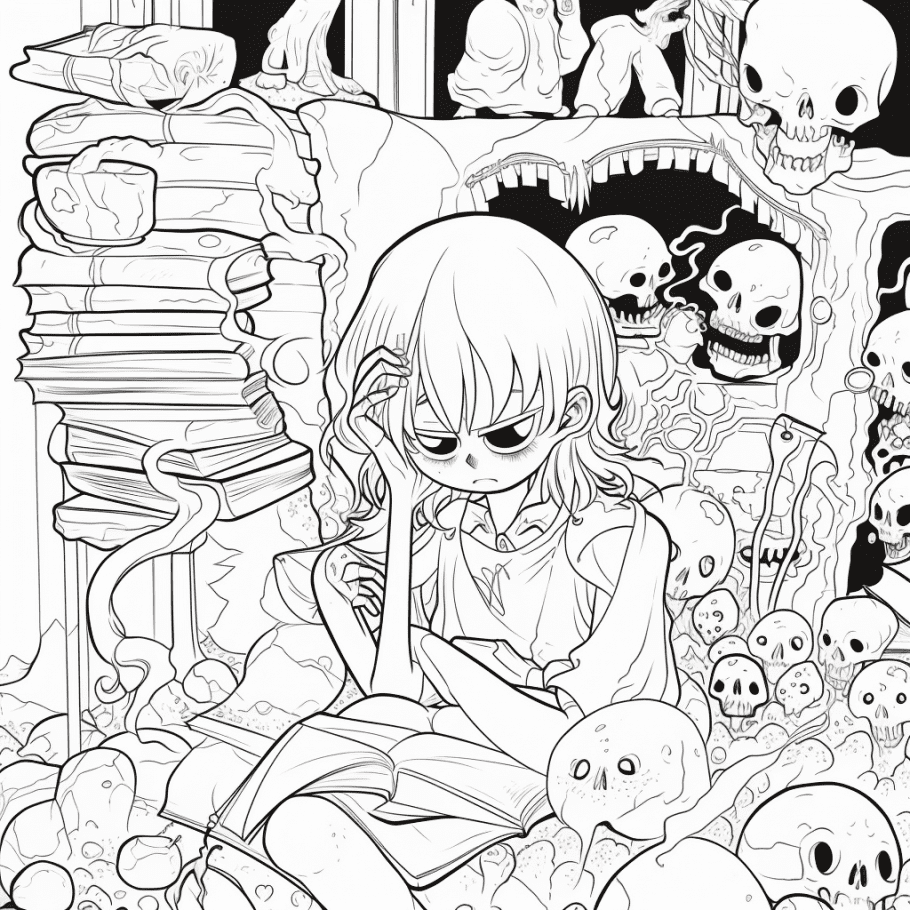 Adult printable coloring pages free creepy kawaii anime dark fantasy printable coloring book sheets