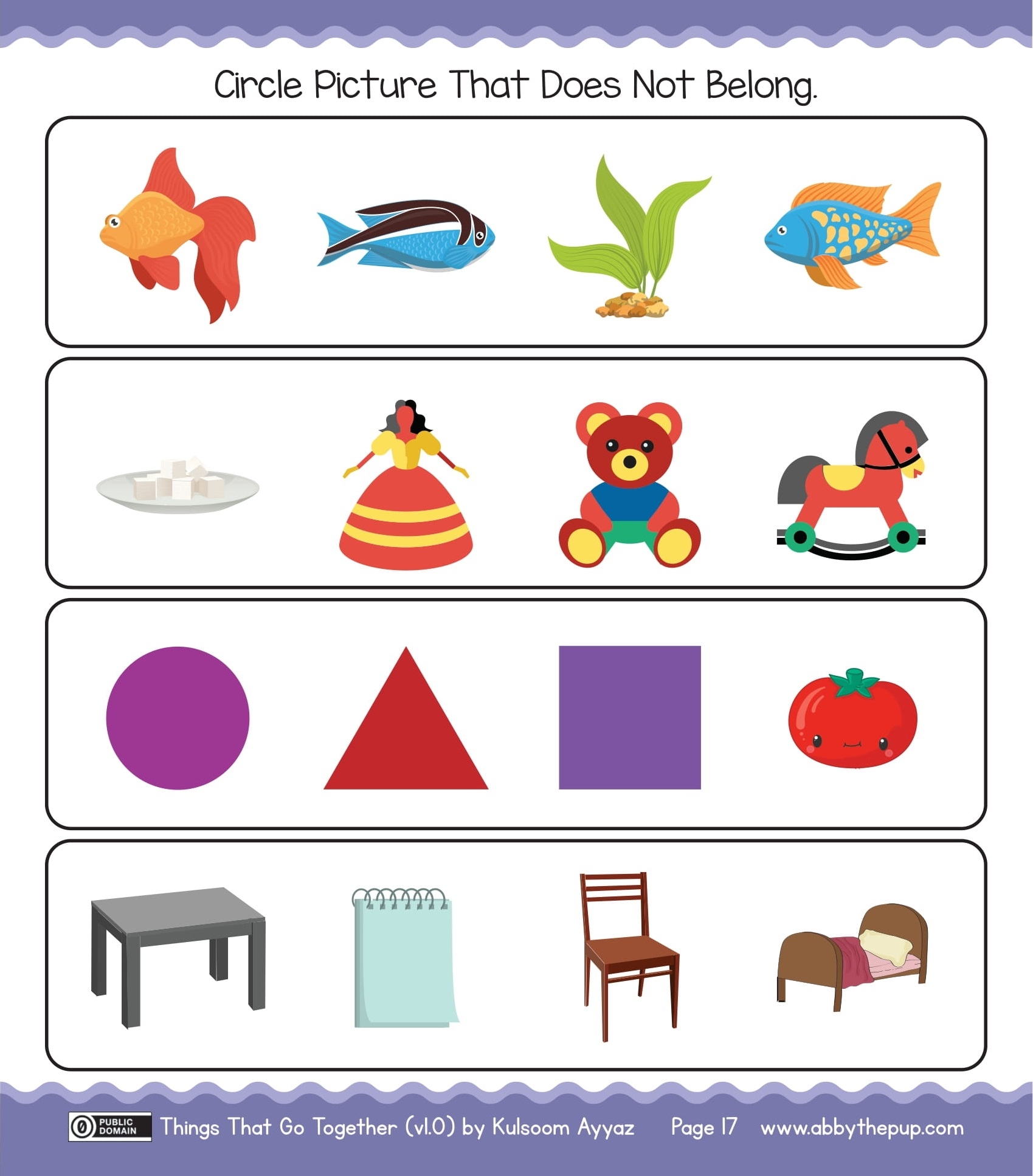 Circle picture that does not belong for each row free printable puzzle games