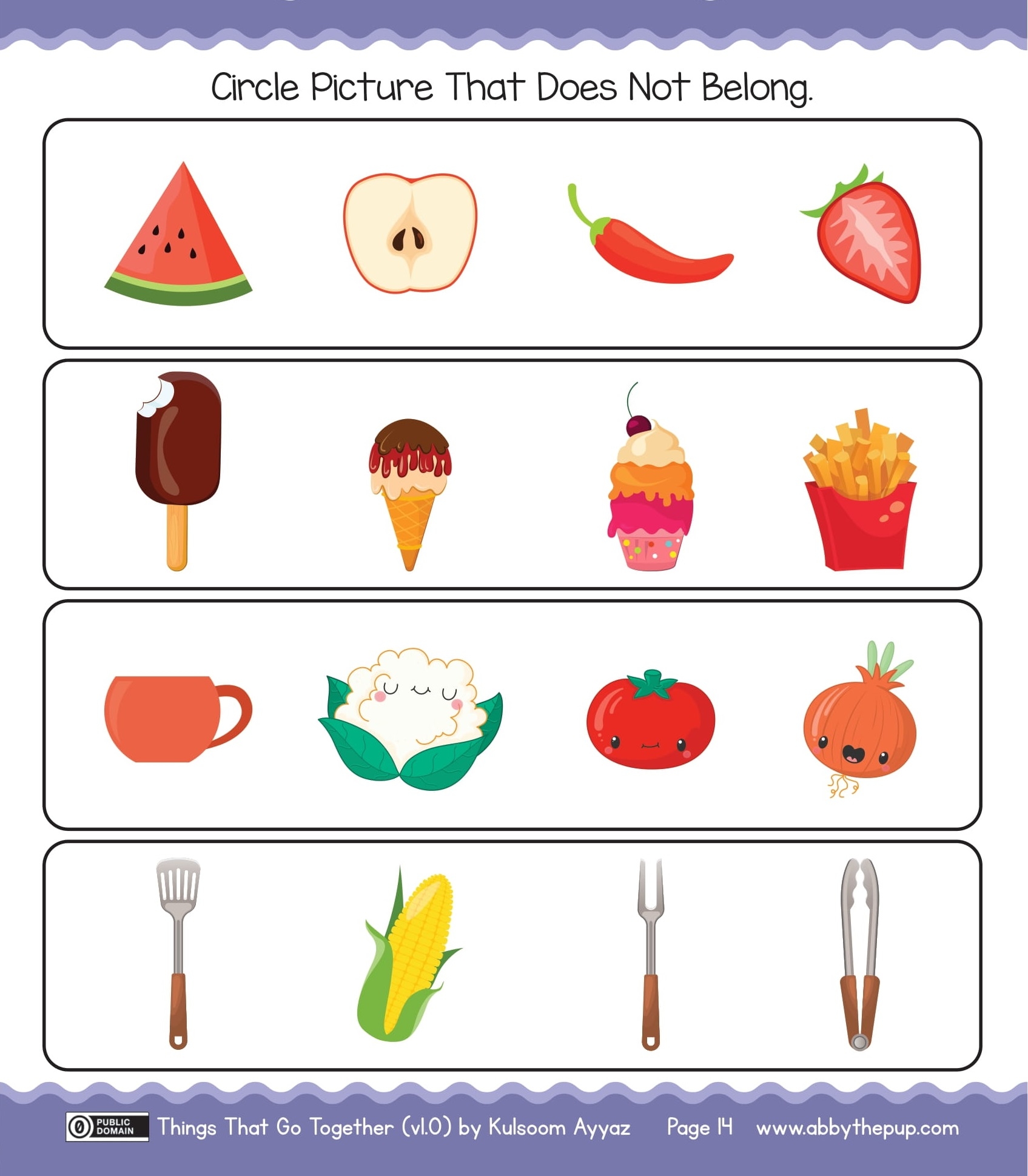 Circle picture that does not belong for each row free printable puzzle games