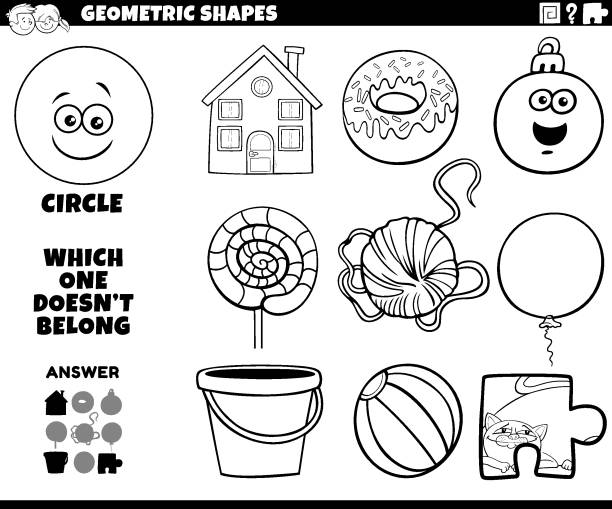 Circle shape educational game for kids coloring book stock illustration