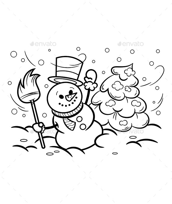 Winter snowman coloring page vectors