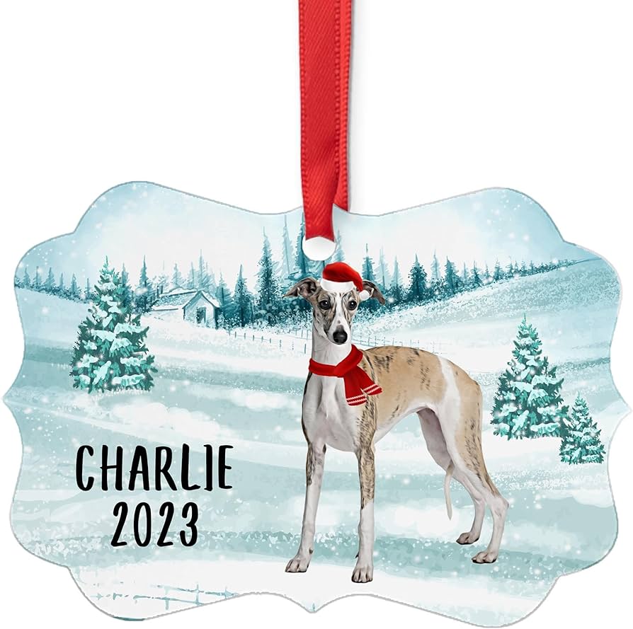 Santa hat and scarf wele winter red brindle whippet personalized christmas ornaments benelux aluminum puppy owner gifts home kitchen
