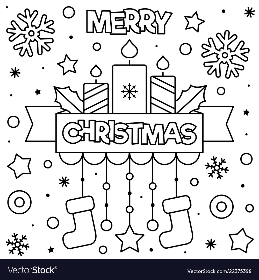 Merry christmas coloring page black and white vector image