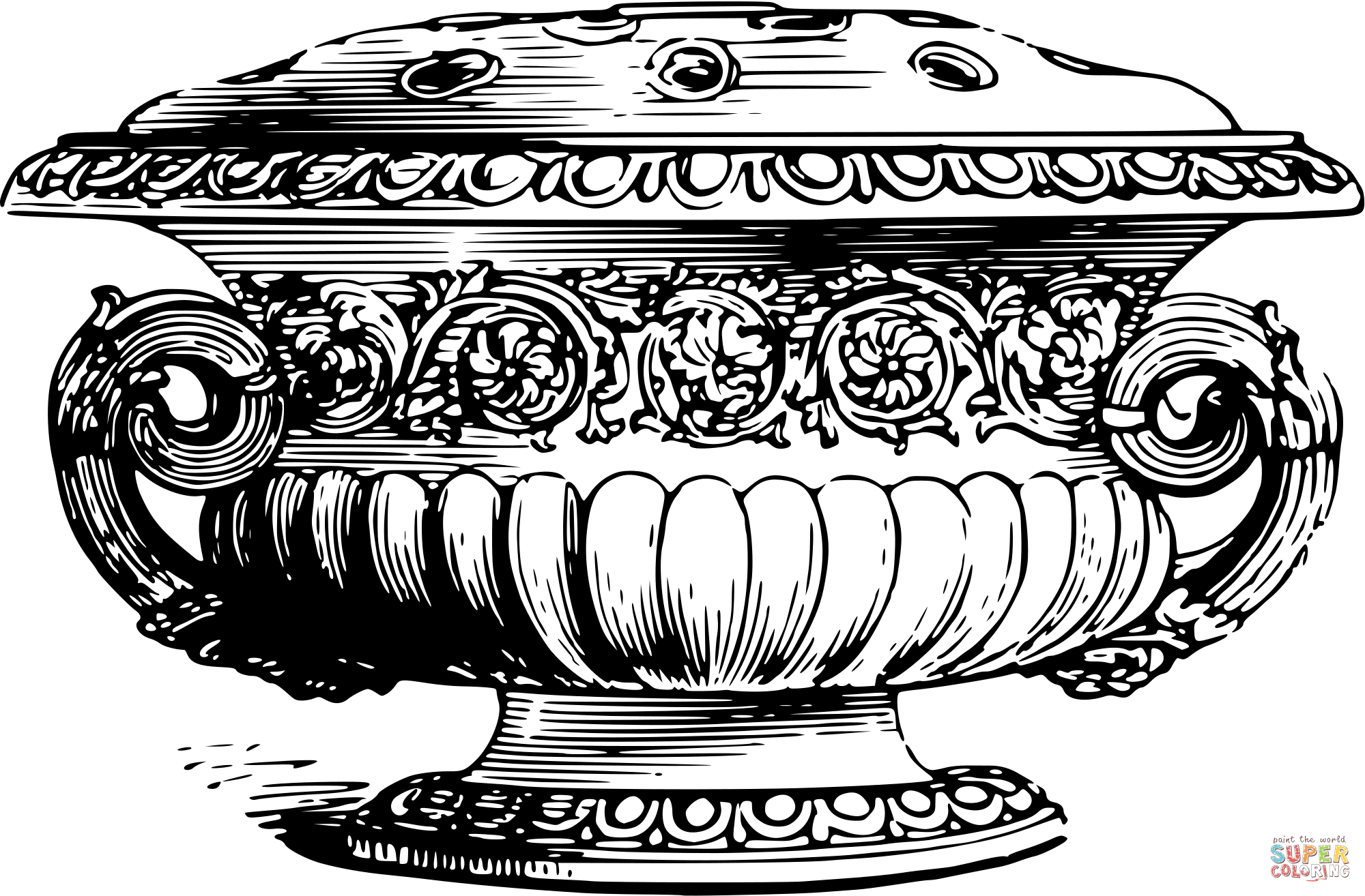 Vintage flower bowl coloring page free printable coloring pages