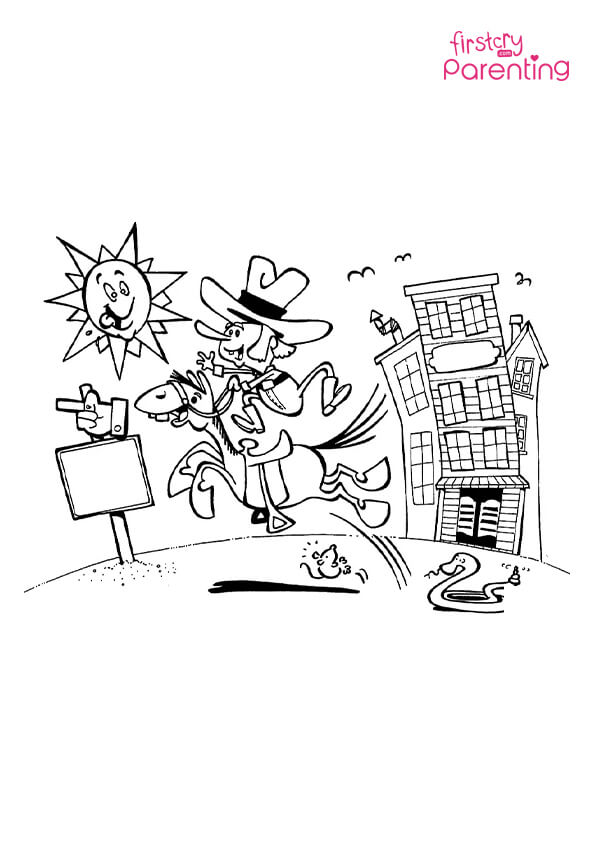 Cowboy wild west horse empty sign coloring page for kids