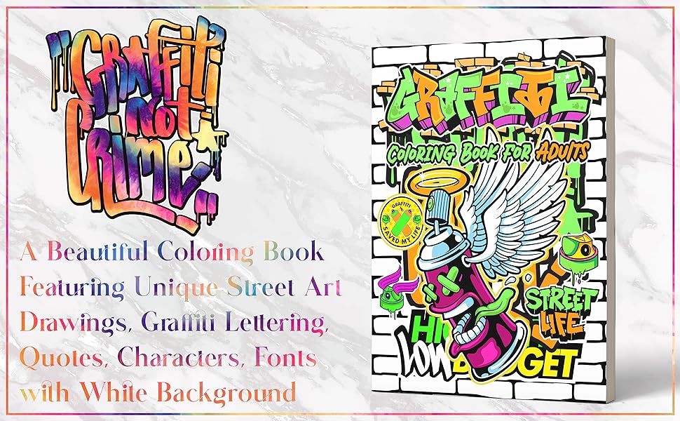 Graffiti coloring book for teens and adults cool coloring pages with unique street art drawings graffiti lettering quotes characters fonts for adults teens stress relief relaxation and mindfulness publishing rizqmahad