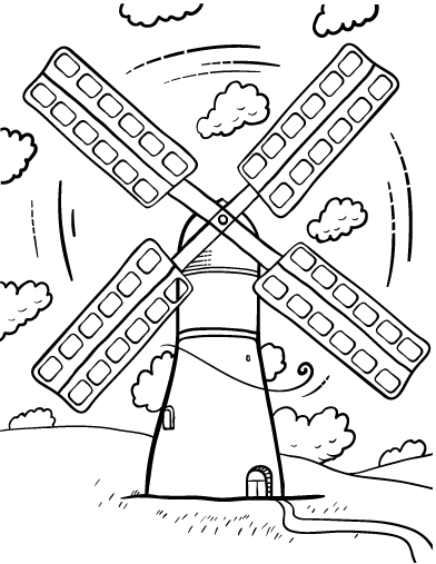 Free windmill coloring page
