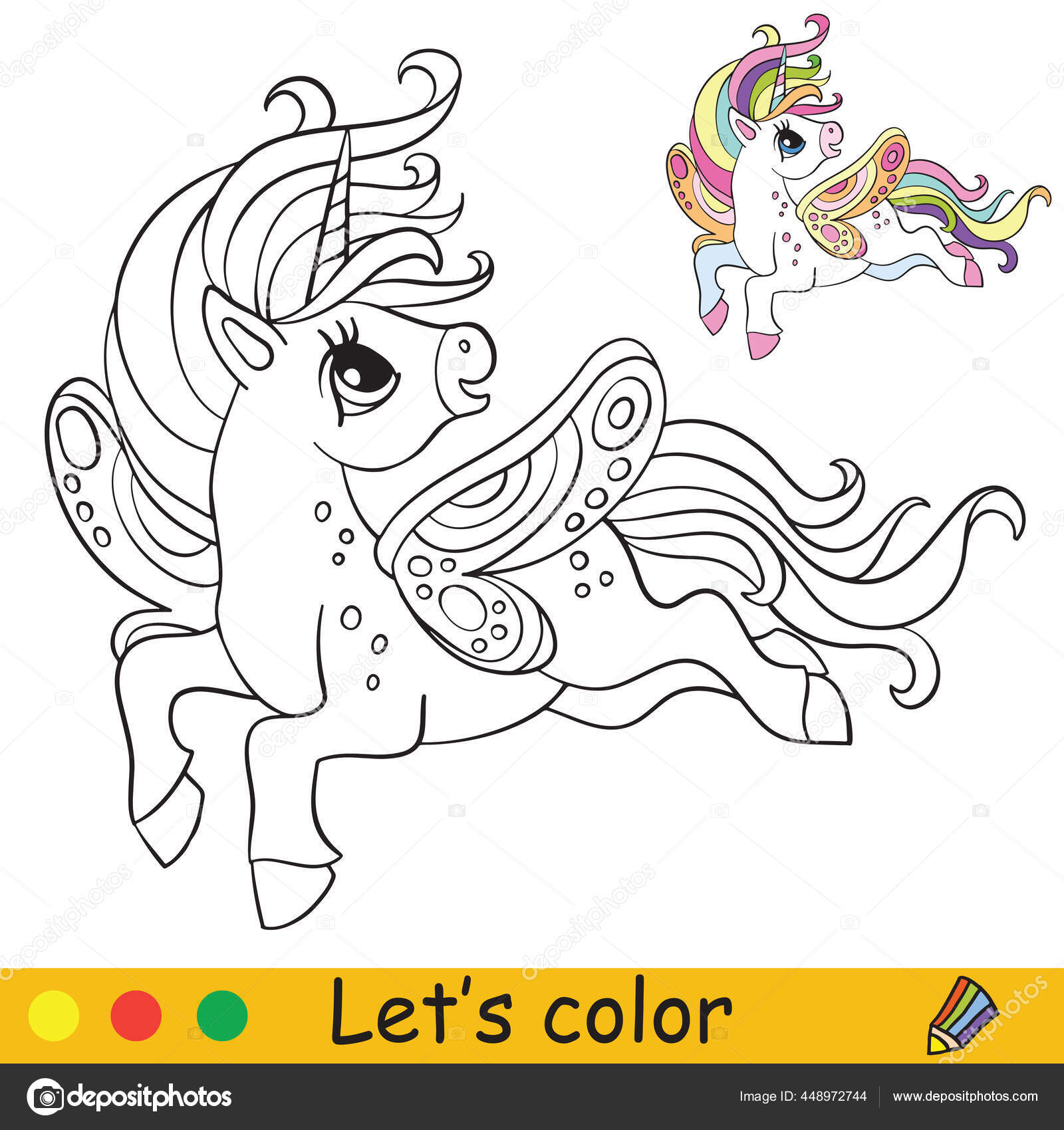 Coloring vector cute little unicorn with wings stock vector by alinart
