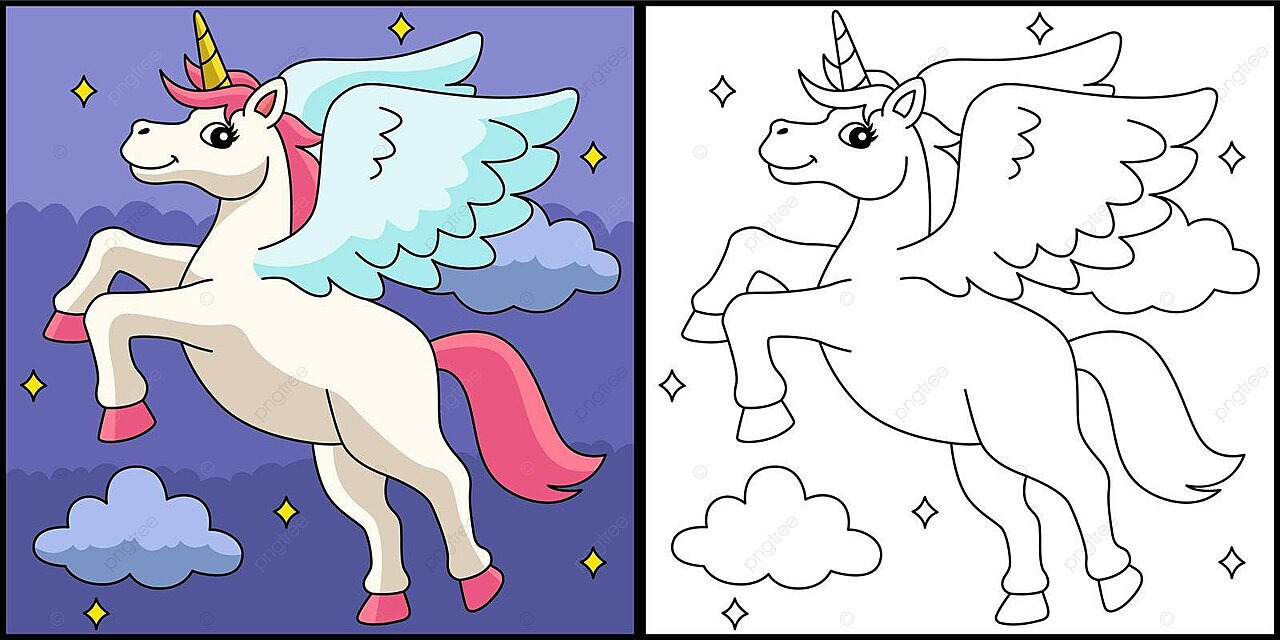 Flying unicorn coloring page colored illustration colour hand drawn colours vector colour hand drawn colours png and vector with transparent background for free download