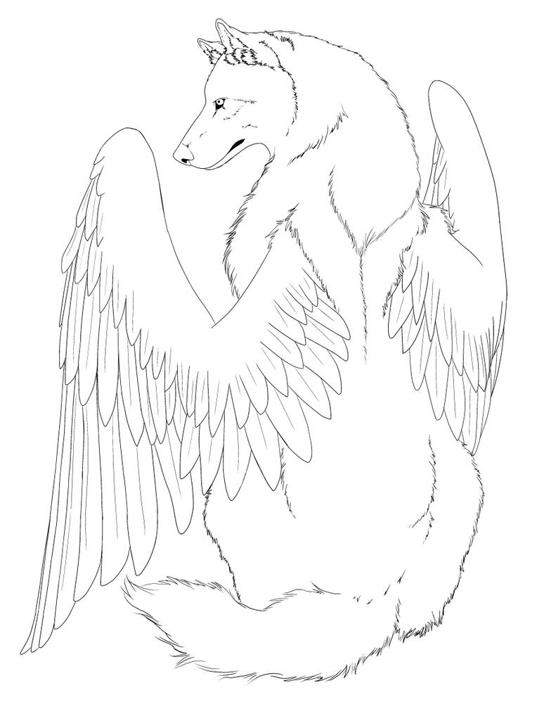 Winged wolf line art