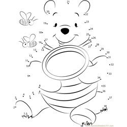 Pooh bear with honey dot to dot printable worksheet
