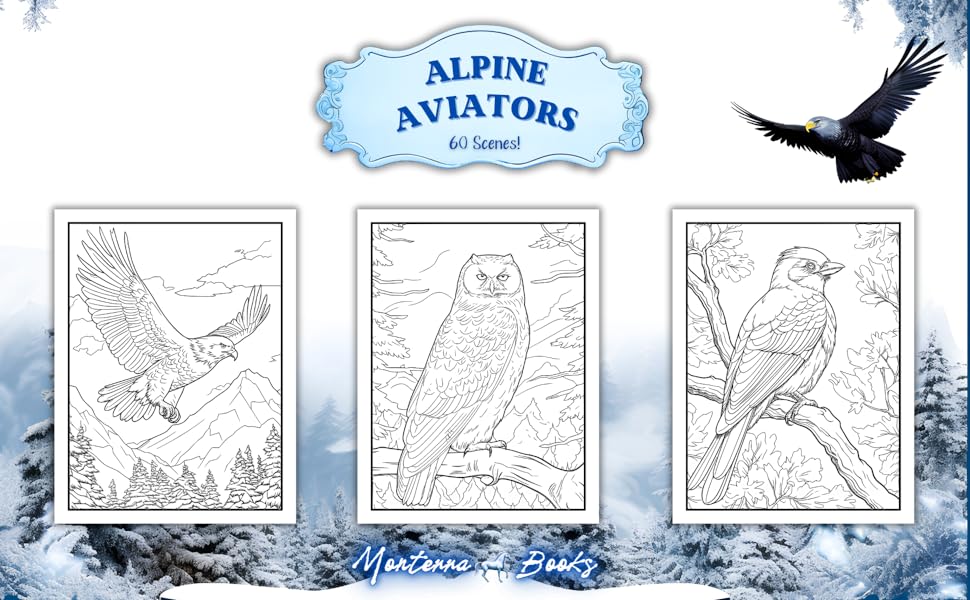 Wild winter bird coloring pages alpine aviators easy grayscale large print birds relaxation stress relief kids adults xmas coloring book monterra books winter