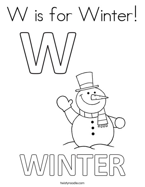 W is for winter coloring page