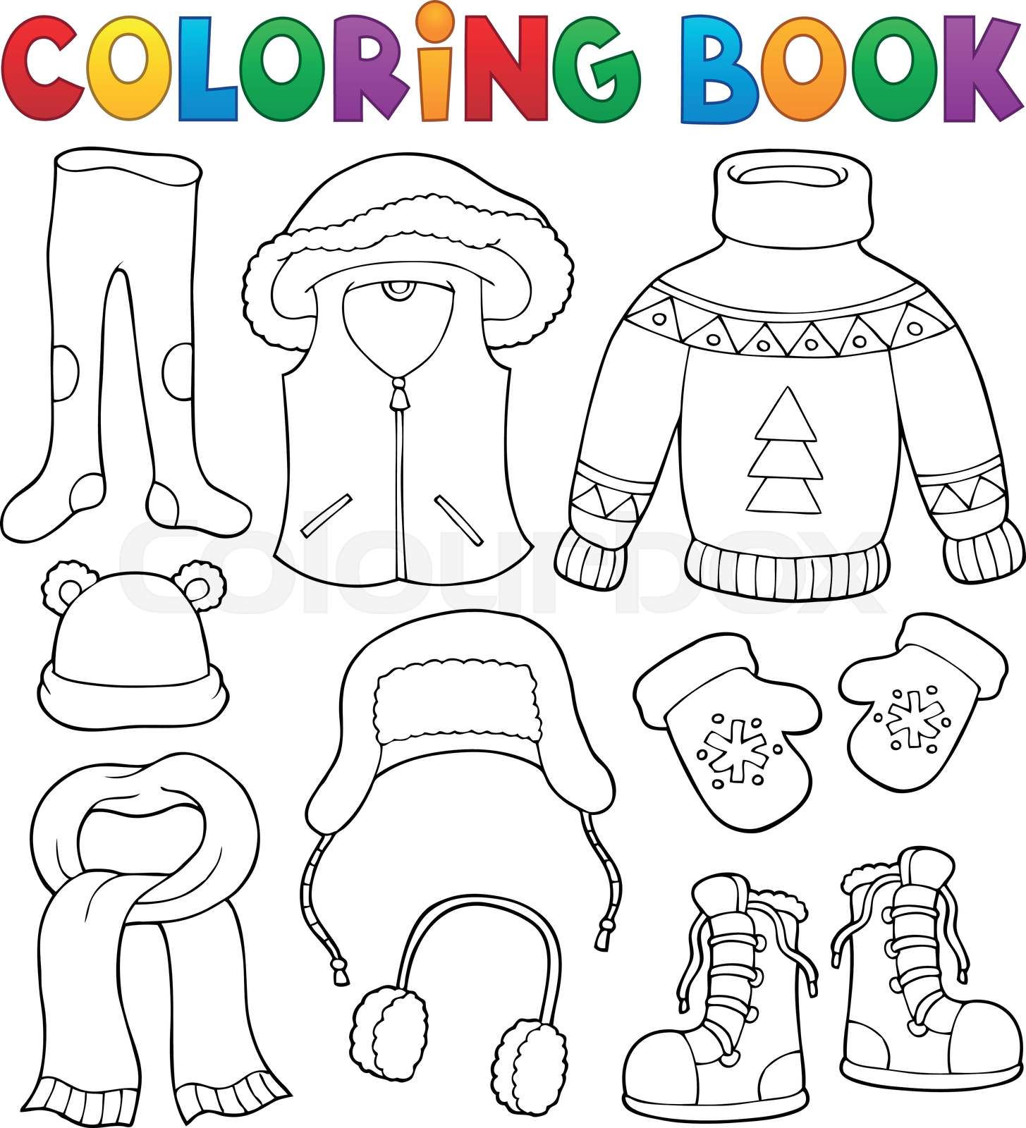 Coloring book winter clothes topic set stock vector
