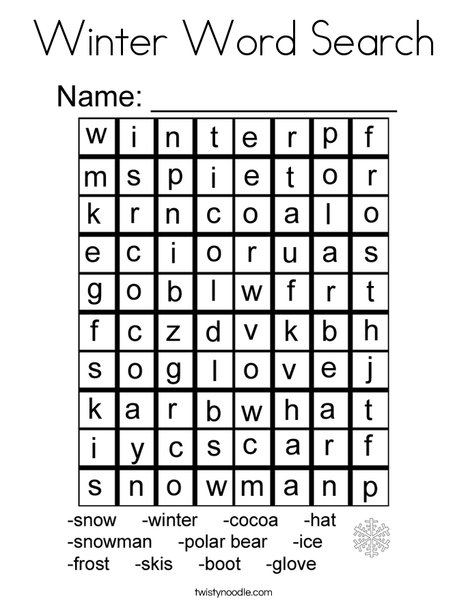 Winter word search coloring page