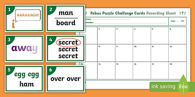 English word puzzles with answers rebus cards for primary