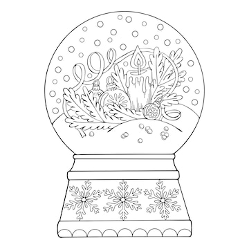 Premium vector coloring page snow globe thin line art a christmas gift winter decor hand drawn vector illustration isolated simple doodle element coloring book for children and adults