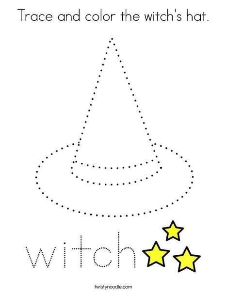 Trace and color the witchs hat coloring page