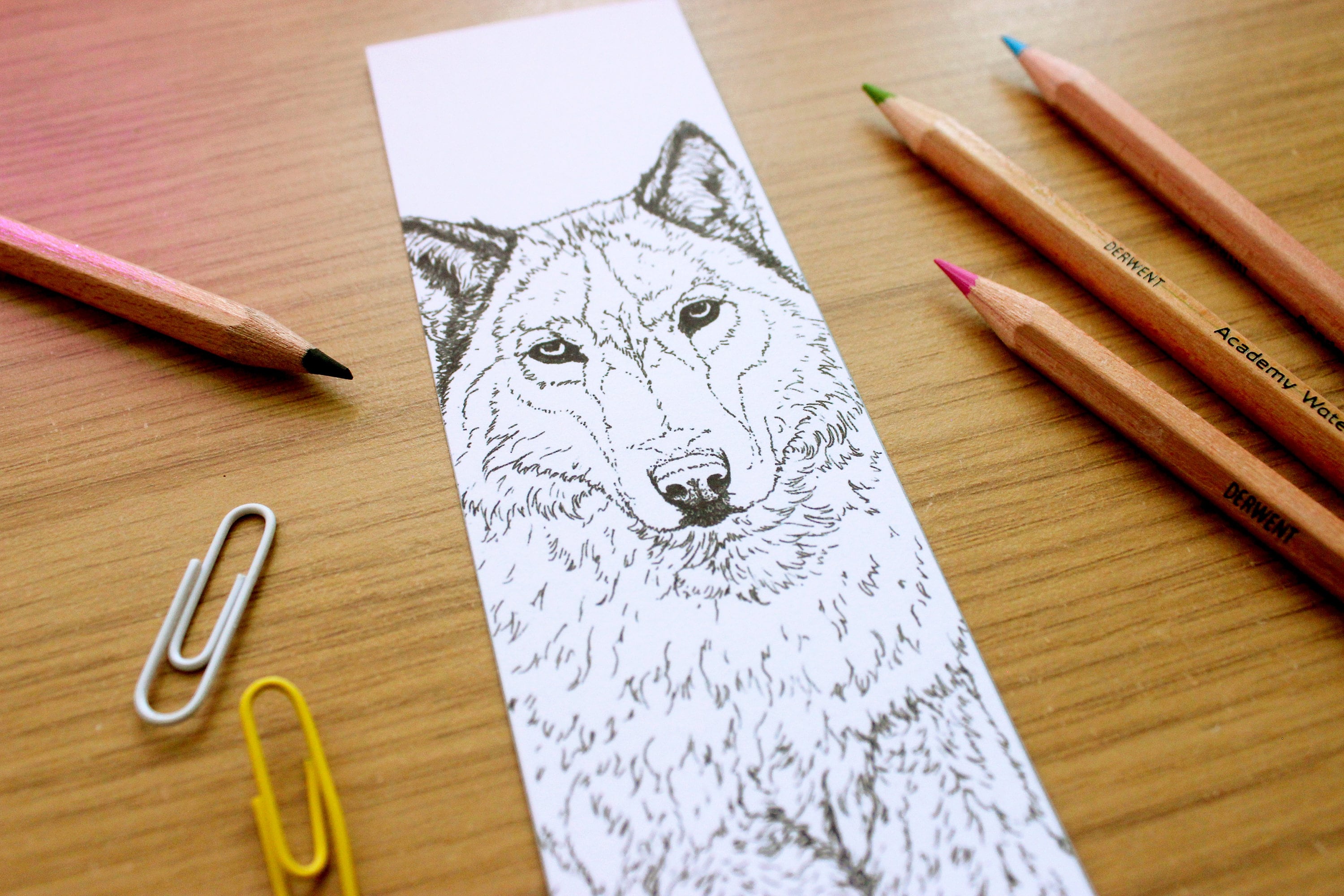 Wolf bookmark print colour