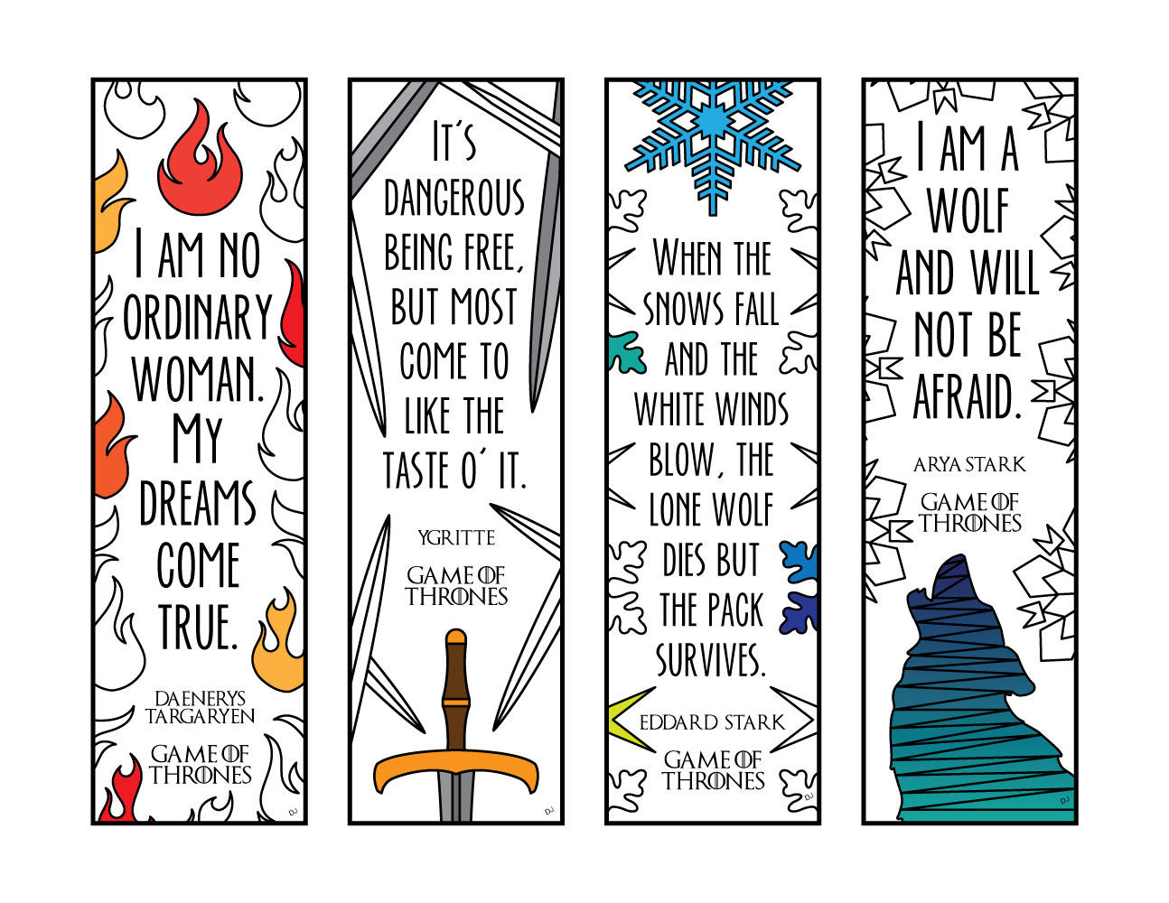 Game of thrones quote bookmarks â pdf zentangle coloring page â scribble stitch