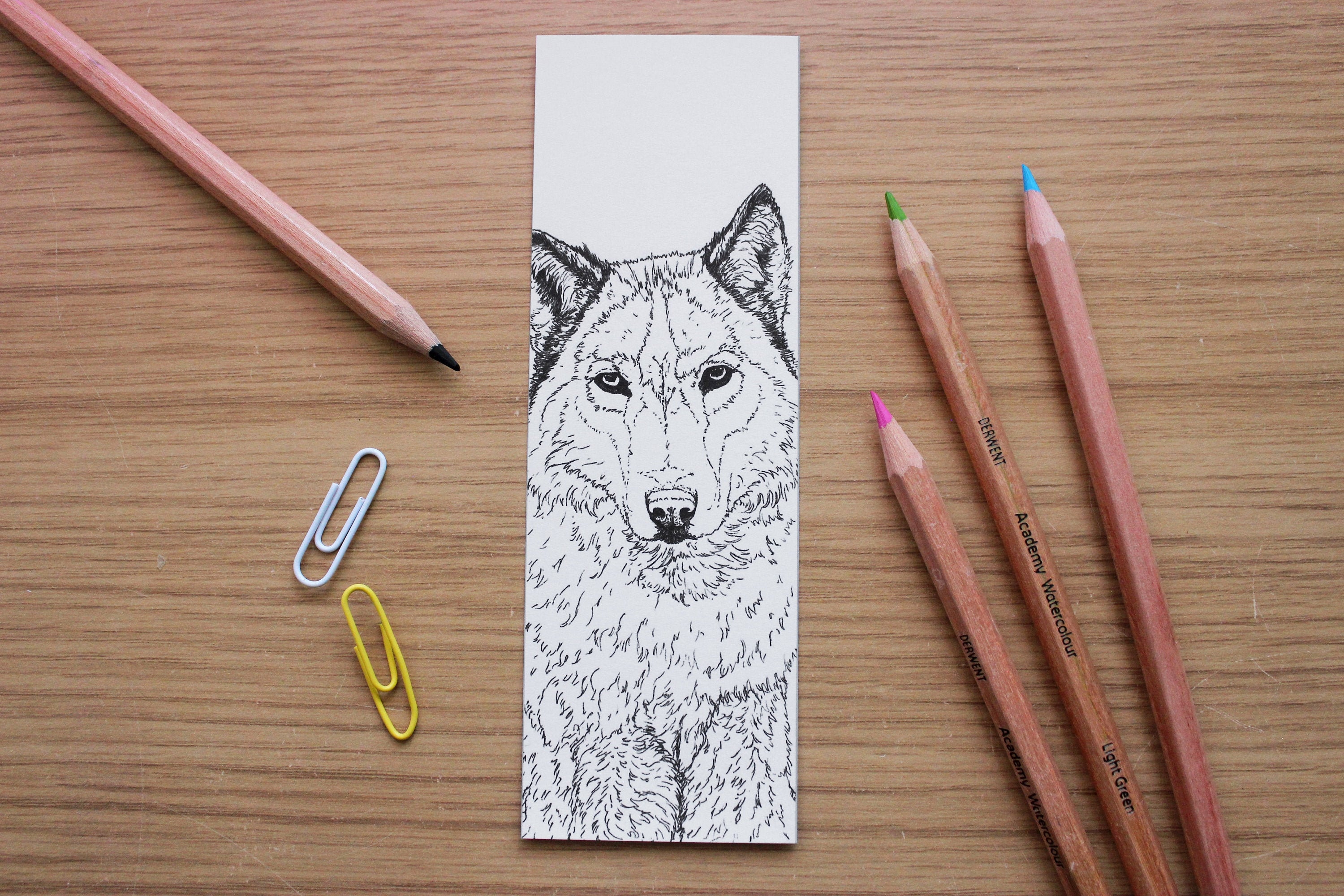 Wolf bookmark print colour