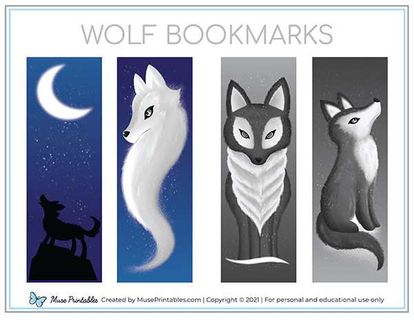 Printable wolf bookmarks