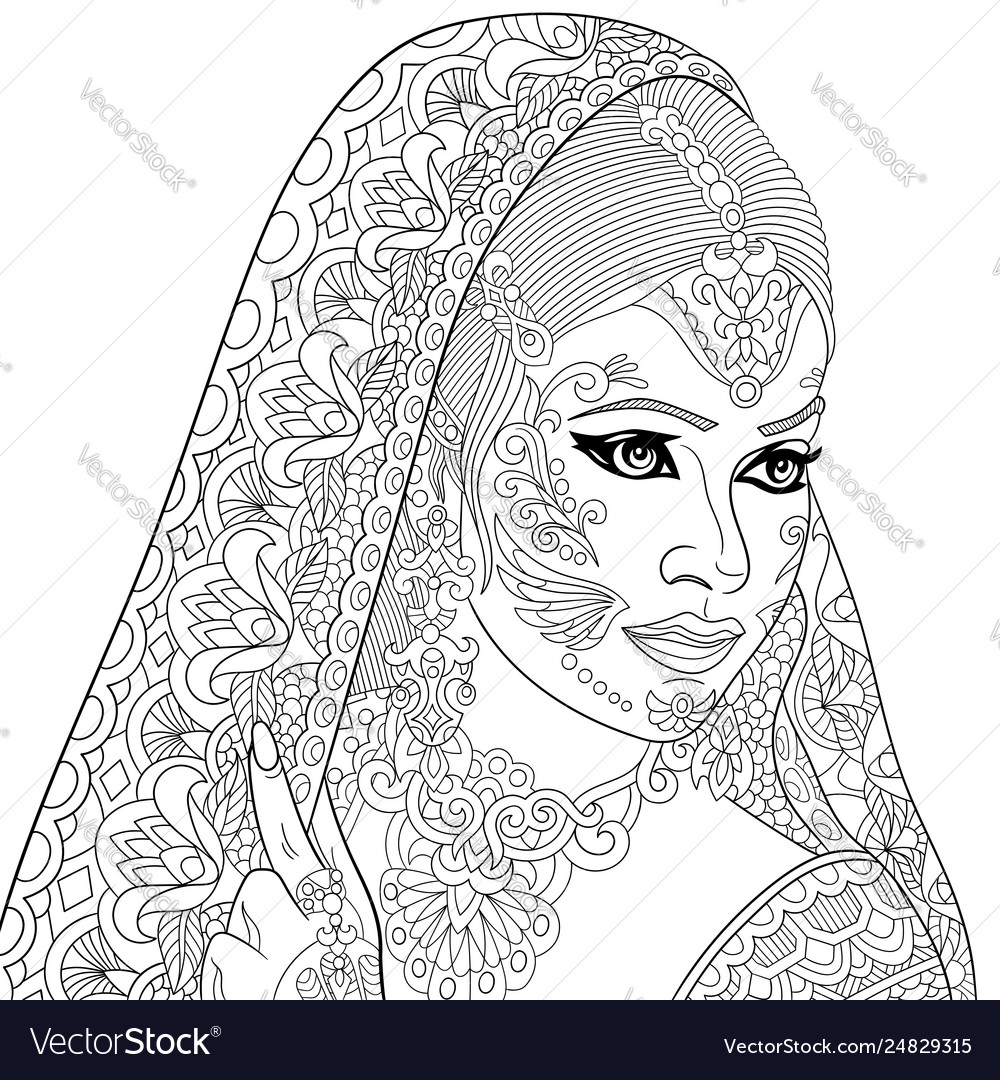Indian or turkish woman adult coloring page vector image