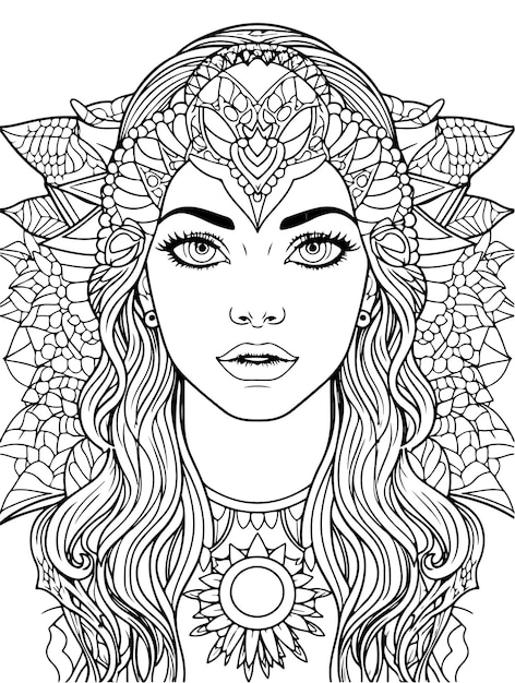 Premium vector adults coloring pagemandala women
